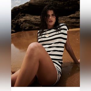 Zara Rustic Striped oversized boxy shirt and matching shorts size S
